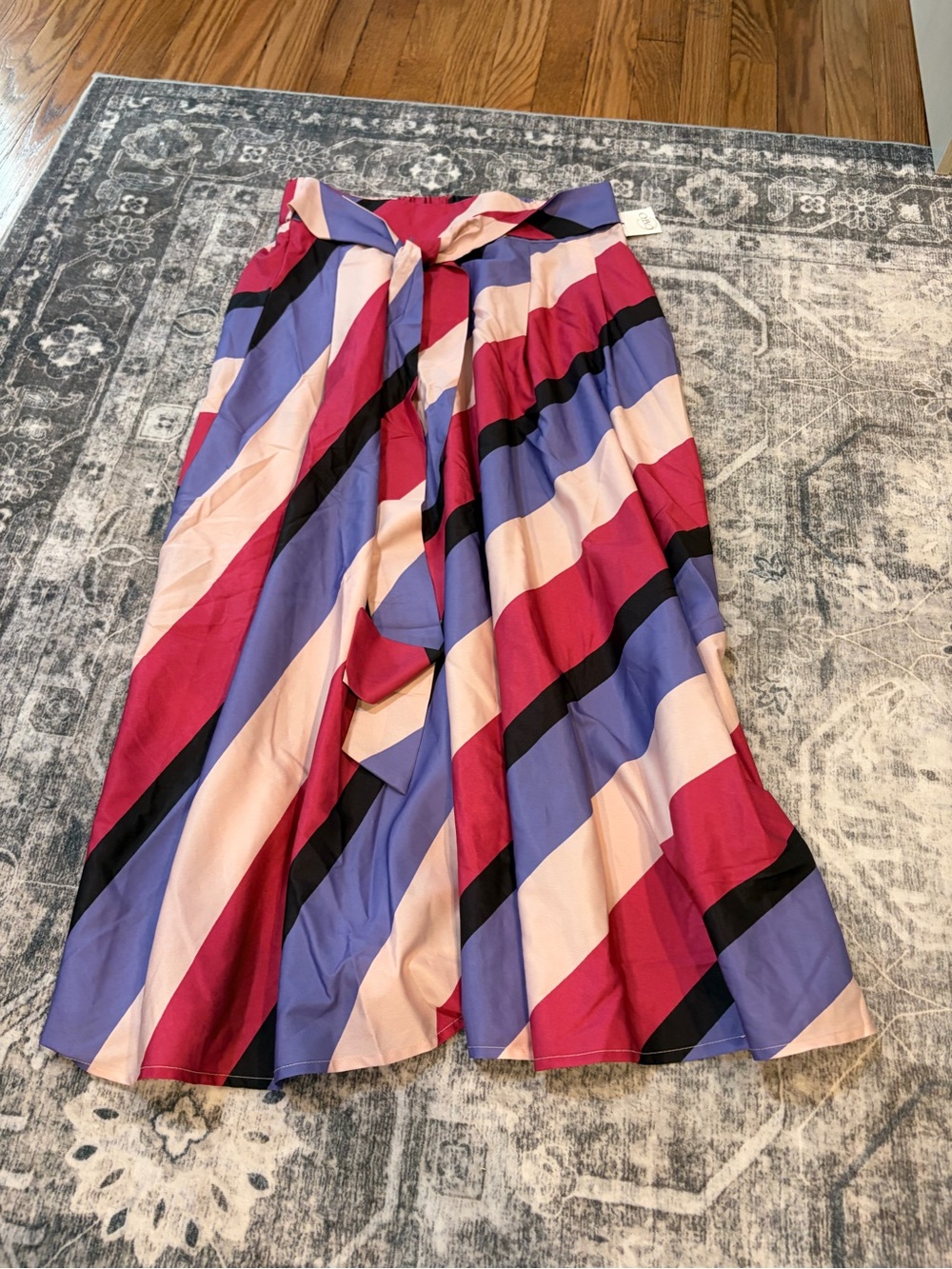 Cato Diagonal Striped Midi Skirt in Magenta, Lavender & Blush